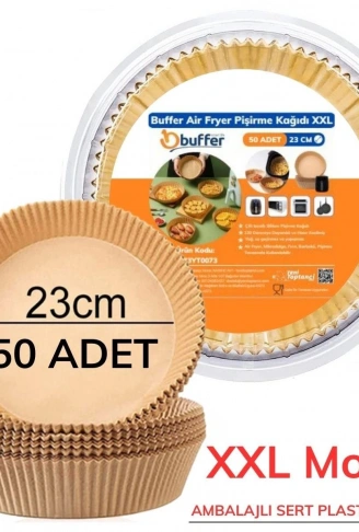 50 Adet Air Fryer Pişirme Kağıdı Tek Kullanımlık  23 Cm Yuvarlak Pişirme Kağıdı XXL PVC li (4940)