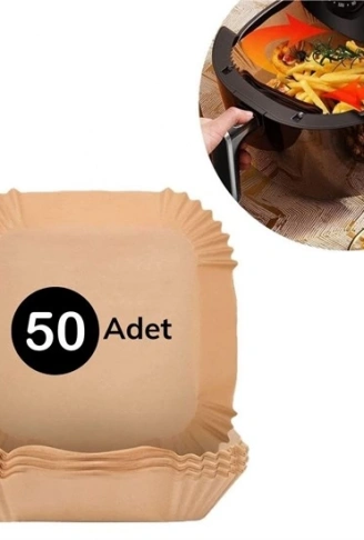 50 Adet Air Fryer Pişirme Kağıdı Tek Kullanımlık Hava Fritöz Yağ Geçirmez Yapışmaz Kare Tabak Model (4940)