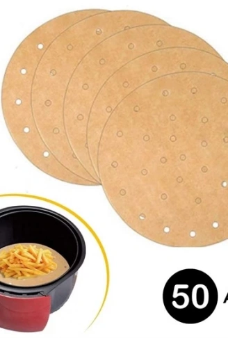 50 Adet Air Fryer Pişirme Kağıdı Tek Kullanımlık Hava Fritöz Yapışmaz Yağlı Kağıt Delikli Model (4940)