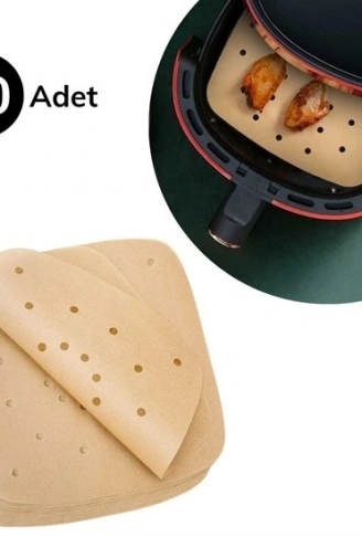 50 Adet Air Fryer Pişirme Kağıdı Tek Kullanımlık Hava Fritöz Yapışmaz Yağlı Kağıt Delikli Model (4940)