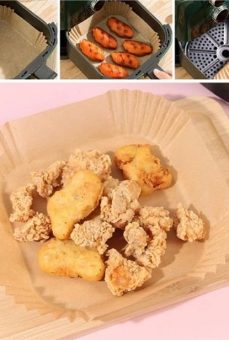 50 Adet Air Fryer Pişirme Kağıdı Tek Kullanımlık Yağ Geçirmez Yapışmaz Kare Tabak Model PVC (4940)