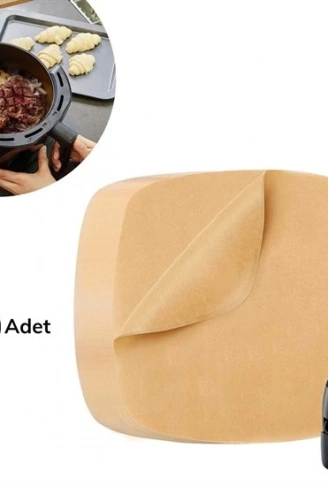 50 Adet Air Fryer Pişirme Kağıdı Tek Kullanımlık Yağ Su Geçirmez Yapışmaz Deliksiz Düz Kare Model (4940)