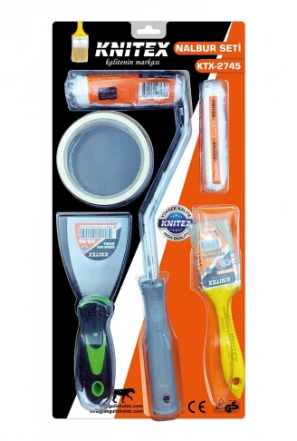 5PCS  BOYACI - NALBUR SET  SPATULA - KESTİRME FIRÇA - YEDEK RULO - BANT - 10CM FIRÇA (4940)