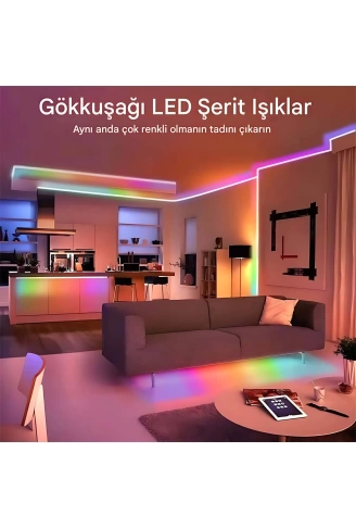 5v Rgb Neon Şerit Led Lamba 5m Telefon Ve Kumanda İle Kontrol Sınırsız Renk Tak Çalıştır ( Lisinya )