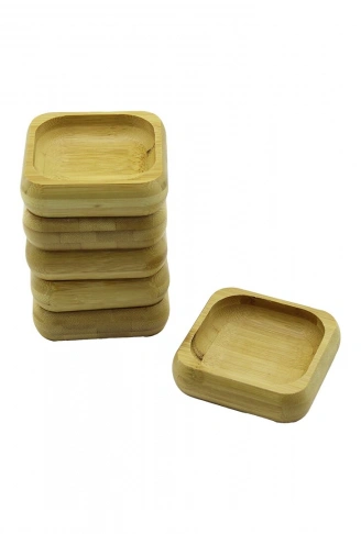 6 ADET 9X9CM KARE AHŞAP BAMBU ÇEREZLİK - LOKUMLUK KASE DERİNLİK: 1.8CM (4940)