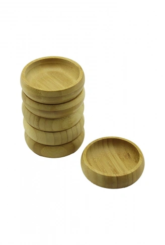 6 ADET - YUVARLAK AHŞAP BAMBU ÇEREZLİK - LOKUMLUK KASE DERİNLİK: 1.7CM  - ÇAP: 8.8CM (4940)