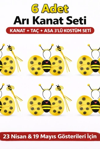 6'lı Arı Kostüm Seti – Kanat Taç Asa (4940)