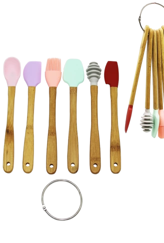 6 PARÇA  MiNİ AHŞAP SAPLI SİLİKON MUTFAK SET (4940)