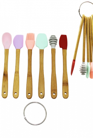 6 PARÇA  MiNİ AHŞAP SAPLI SİLİKON MUTFAK SET (4940)