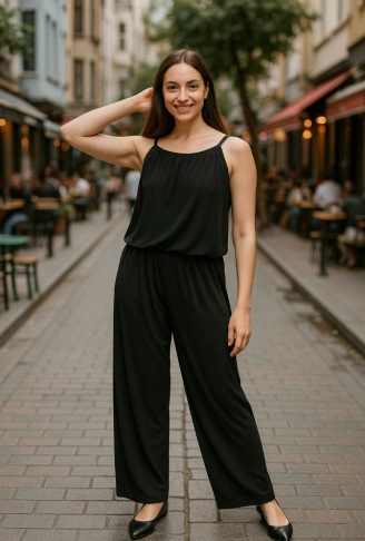 Kadın Rahat Kesim Askılı Bol Paça Sandy Kumaş Fırsat Ürün Tulum-Elbise