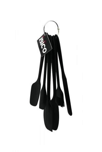 6PCS  SİLİKON - SİYAH MUTFAK SETİ 2 KAŞIK - 3 SPATULA - YUMURTA FIRÇA  METAL ASMA HALKALI (4940)