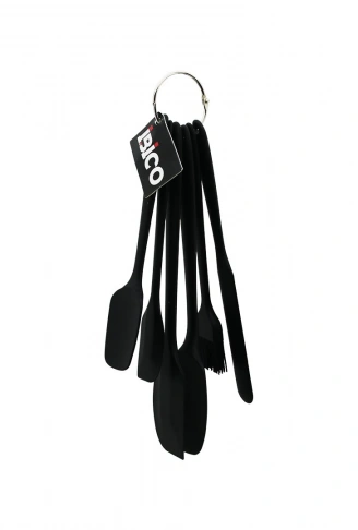 6PCS  SİLİKON - SİYAH MUTFAK SETİ 2 KAŞIK - 3 SPATULA - YUMURTA FIRÇA  METAL ASMA HALKALI (4940)