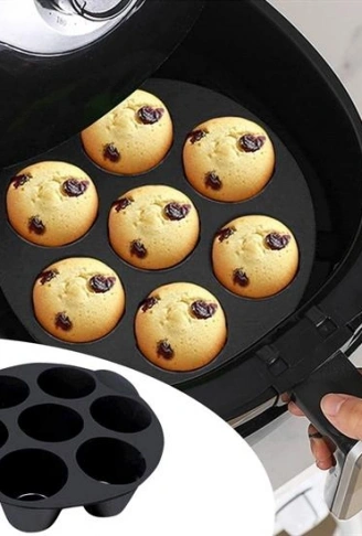 7 Gözlü Silikon Çok Amaçlı Airfryer Muffin Cupcake Kek ve Çörek Pişirme Kalıbı (4940)