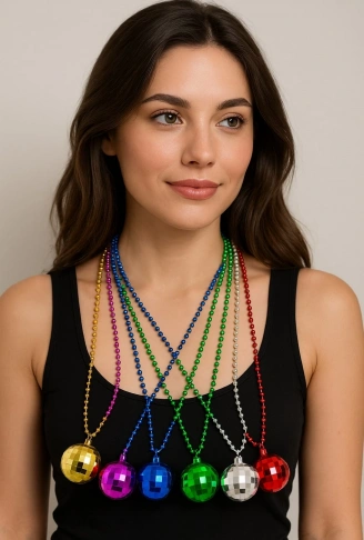 70&apos;ler 80&apos;ler ve 90&apos;lar Temalı Disko Topu Kolye Seti 6 Adet (4940)