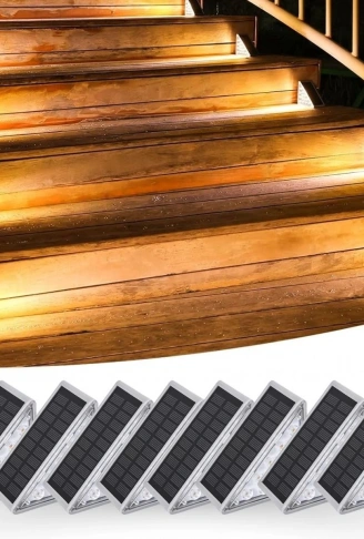  8 Adet Üçgen  Güneş Enerjisi ile Şarj Olan Dış Mekan Solar Basamak Köşe Lambası (4940)