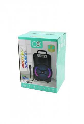 8 İNÇ SPEAKER MİKROFONLU IŞIKLI HOPARLÖR 2400mAh BLUETOOTH USB - AUX - TF - BLUETOOHT - DC 5V  BT-8105 (4940)