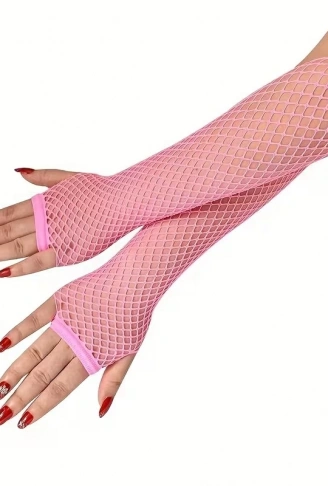 80’ler 90’lar Retro Neon Pembe File Parmaksız Eldiven 26 cm (4940)