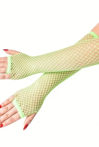 80’ler 90’lar Retro Neon Yeşil File Parmaksız Eldiven 26 cm (4940)