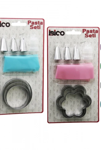 8PCS  PASTA SÜSLEME SETİ - 3-KURABİYE KALIP=YUVARLAK - ÇİÇEK 1-KREMA TORBASI - 3-METAL+1-PLS.UÇ (4940)