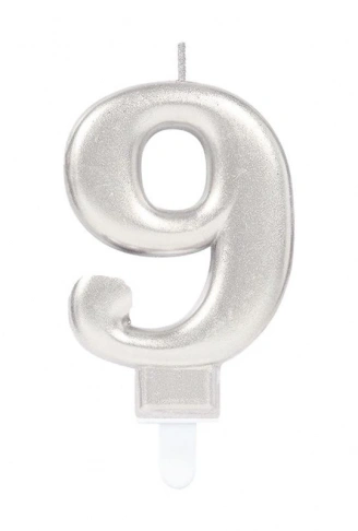 9 Rakam Mum Gümüş Renk (4940)