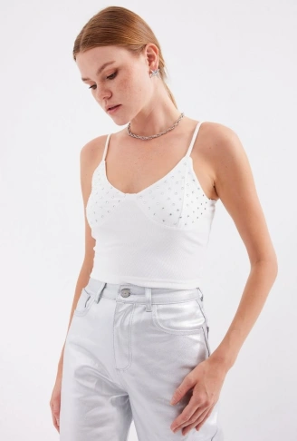 918 İp Askılı Crop Top - Beyaz