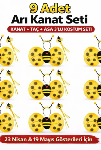 9’lu Arı Kostüm Seti – Kanat Taç Asa (4940)