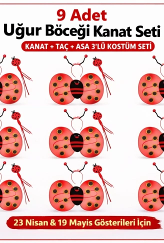 9’lu Uğur Böceği Ateş Böceği Kostüm Seti – Kanat Taç Asa (4940)