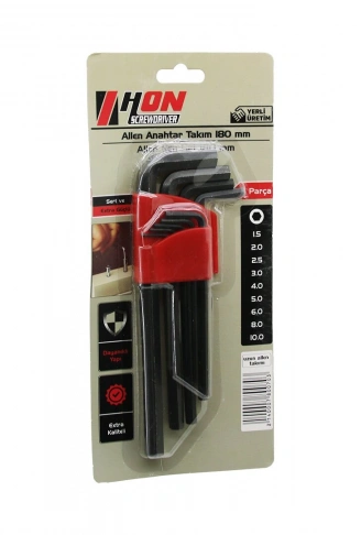 9PCS SİYAH UZUN - DÜZ 180MM ALYAN ALLEN ANAHTAR TAKIMI BRKT-800703 (4940)