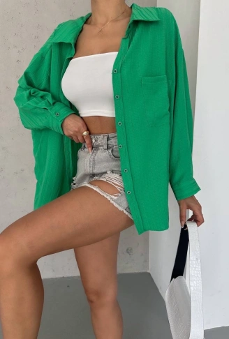 Ağaç kabuğu oversize arkası pileli gömlek