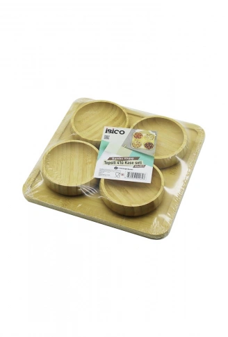 AHŞAP BAMBU 5PCS  ÇEREZLİK - LOKUMLUK KASE SETİ 22X22CM (4940)