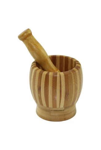 AHŞAP BAMBU - ÇİZGİLİ HAVAN SARIMSAK DÖVECEK  Ç: 8.5--D: 6.8 --Y: 10CM  FİLELİ AMBALAJ (4940)