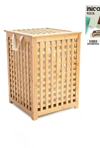 AHŞAP BAMBU KİRLİ ÇAMAŞIR SEPET KUMAŞ ÇANTALI  SEPET=45X45X62CM (4940)