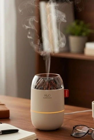 Ahşap Odun Ateşi Tasarımlı 280 Ml Ultrasonik Hava Nemlendirici &amp; Aroma Difüzör – Soğuk Buhar Makinesi, Led Işıklı, Ortam Nemlendirici (4940)