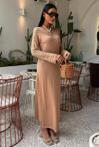 Ajur Detaylı Bisiklet Yaka Triko Elbise 2861