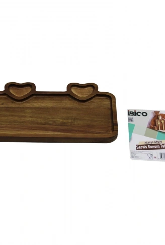 AKASYA DİKDÖRTGEN   3 BÖLMELİ=2İN1 KALP BÖLME+1  AHŞAP SERVİS SUNUM TEPSİ - TAHTASI  25 X 14 X 1.4CM (4940)