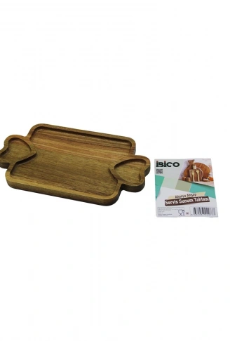 AKASYA DİKDÖRTGEN  3 BÖLMELİ=2İN1 KALP KULP - BÖLME + 1 AHŞAP BAMBU SERVİS SUNUM TEPSİ - TAHTASI  25 X 14 X 1.4CM (4940)