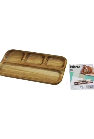 AKASYA DİKDÖRTGEN  4 BÖLMELİ=3+1  AHŞAP SERVİS SUNUM TEPSİ - TAHTASI  25 X 14 X 1.4CM (4940)