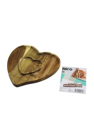 AKASYA  KALP MODEL   2 BÖLMELİ=1+1  AHŞAP BAMBU SERVİS SUNUM TEPSİ - TAHTASI  20.5 X 19.5 X 1.4CM (4940)