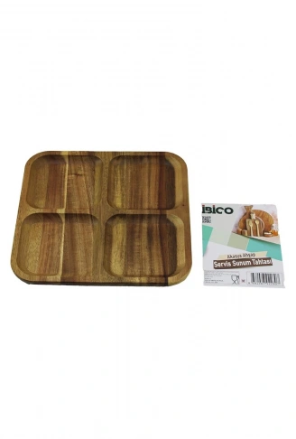 AKASYA KARE 4 BÖLMELİ  AHŞAP SERVİS SUNUM TEPSİ - TAHTASI  20 X 1.4CM (4940)