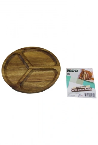 AKASYA YUVARLAK 3 BÖLMELİ  AHŞAP SERVİS SUNUM TEPSİ - TAHTASI  20 X 1.4CM (4940)