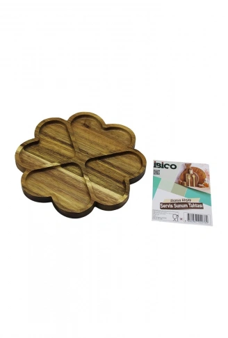 AKASYA YUVARLAK  4 KALP BÖLMELİ  AHŞAP SERVİS SUNUM TEPSİ - TAHTASI  21 X 1.4CM (4940)