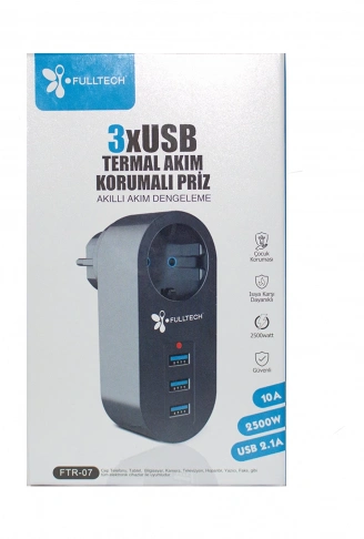 Akım Korumalı Tekli Priz - Akıllı Akım Dengeleme - 3xusb - Isıya Karşı Dayanıklı (4940)
