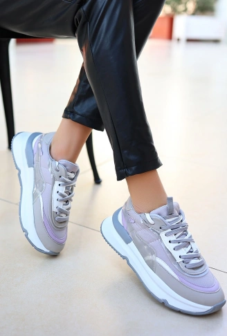 Aleh Gri Cilt Bağcıklı Spor Ayakkabı