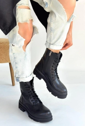 Allex Siyah Cilt Bağcıklı Bot