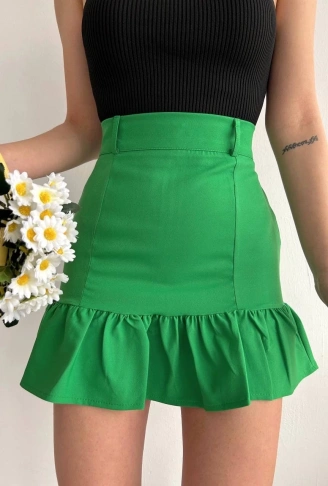 Altı fırfırlı etek yeşil s24817
