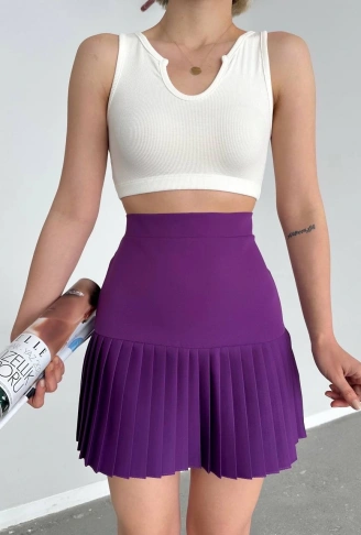 Altı pliseli mini etek Mor s24705