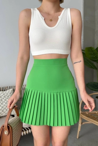 Altı pliseli mini etek yeşil s24705