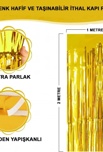 Altın Gold Renk Ekstra Metalize Parlak Saçaklı Arka Fon Perde İthal A Kalite 1x2 Metre (4940)