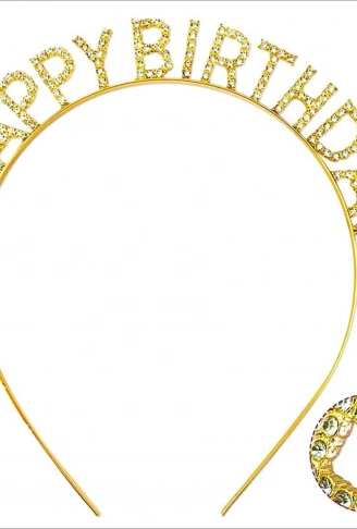 Altın Gold Renk Kristal Taşlı Parlak Happy Birthday Taç 16x17 cm (4940)