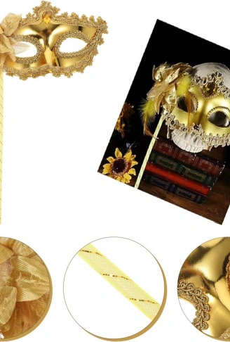 Altın Işıltılı Tutmalı Fotoğraf Çekimi Maskesi 18x29 cm (4940)